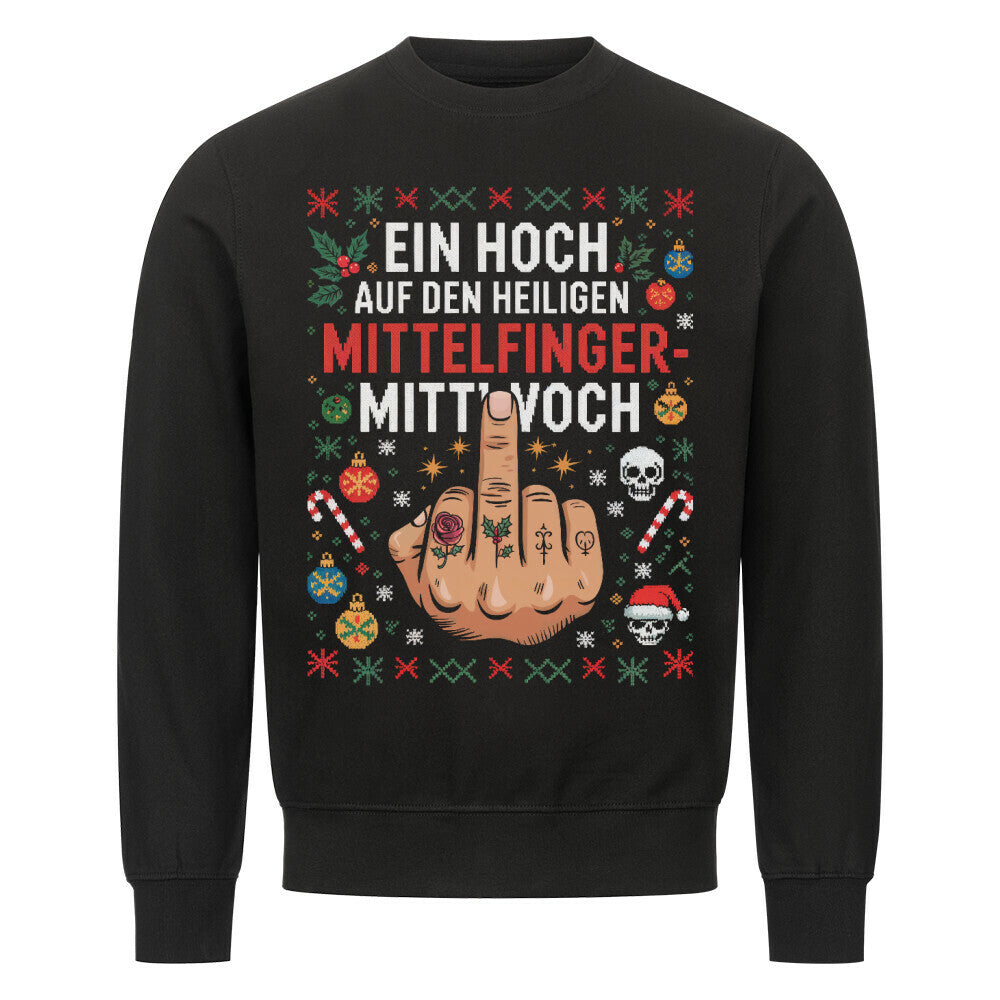 Mittelfinger-Mittwoch - Unisex Weihnachtssweater Sweatshirt S Schwarz Tattoo Fashion von inked-mafia.de. Dieses Teil gehört in jeden Kleiderschrank eines inked-rebels! Finde ideale Geschenke für Tätowierte, Tattoofans oder Tätowierer.