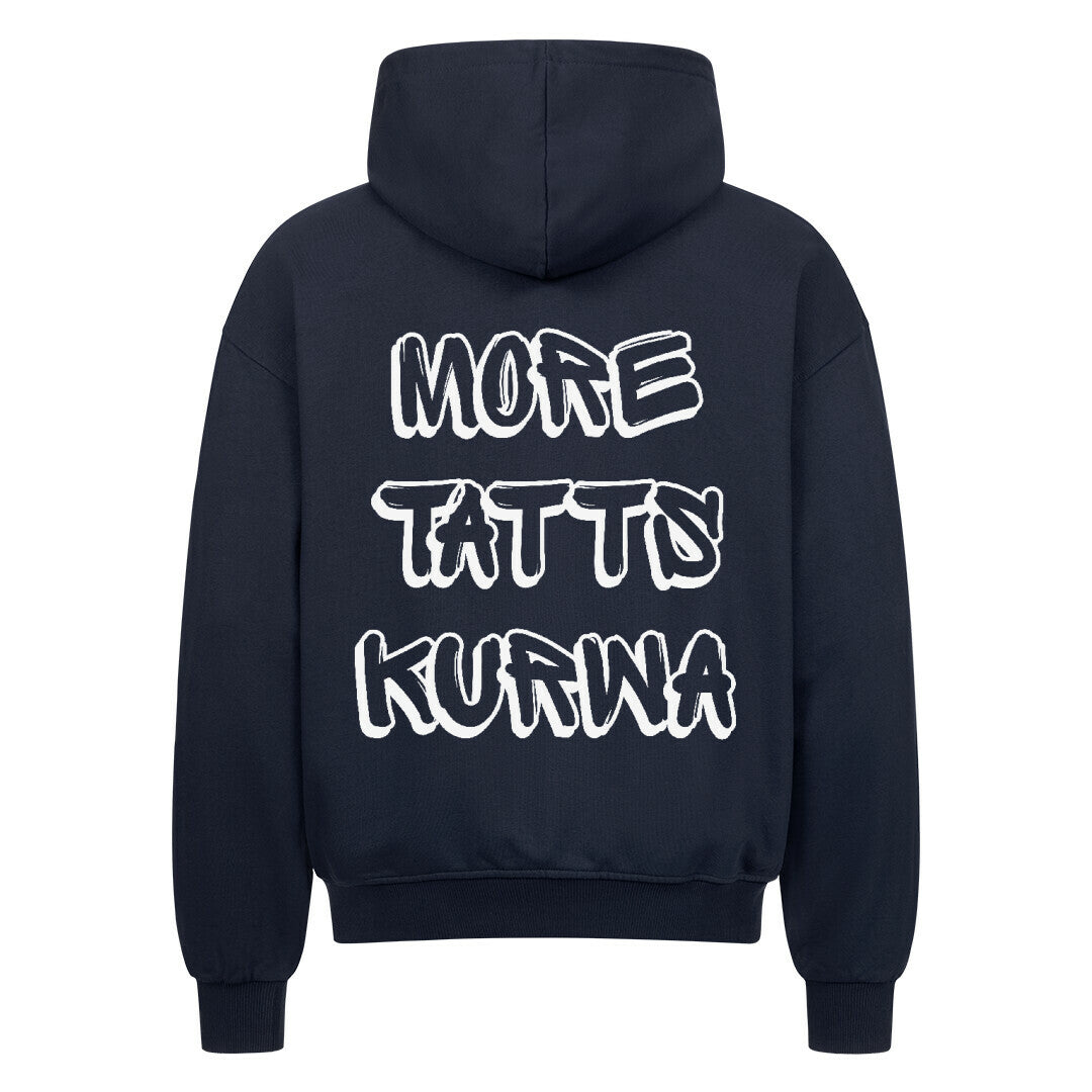 More Tatts kurwa - Heavy Oversized Backprint Zipper Hoodie S Navy Blue Tattoo Fashion von inked-mafia.de. Dieses Teil gehört in jeden Kleiderschrank eines inked-rebels! Finde ideale Geschenke für Tätowierte, Tattoofans oder Tätowierer.