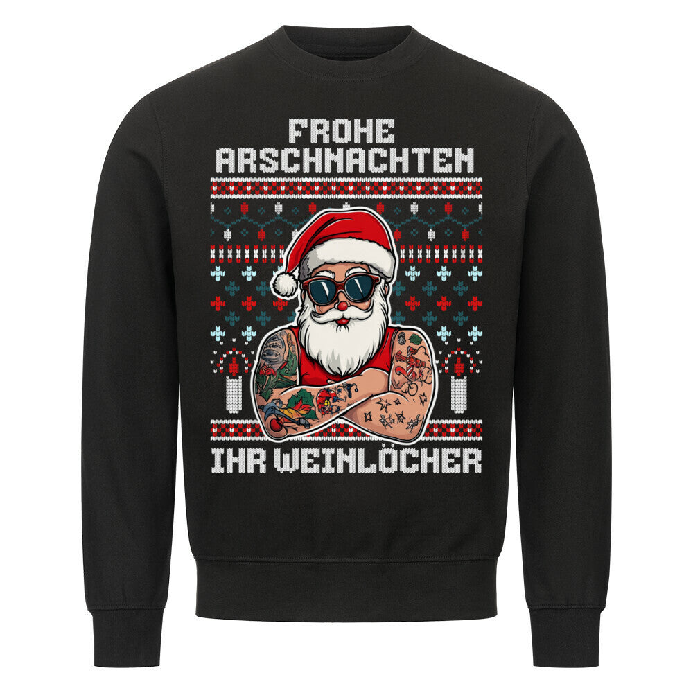 Frohe Arschnachten - Unisex Weihnachtssweater Sweatshirt S Schwarz Tattoo Fashion von inked-mafia.de. Dieses Teil gehört in jeden Kleiderschrank eines inked-rebels! Finde ideale Geschenke für Tätowierte, Tattoofans oder Tätowierer.