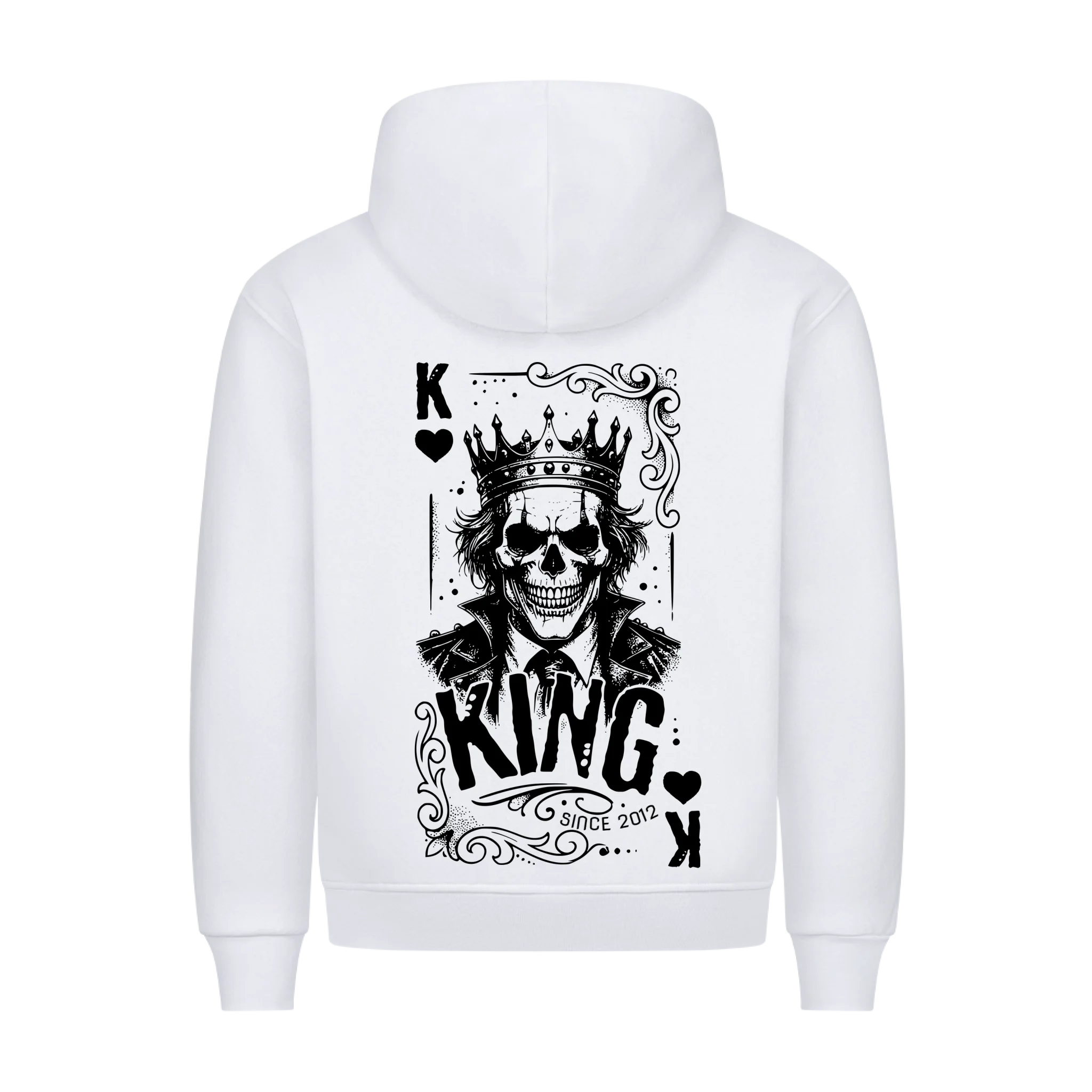 King - Backprint Hoodie (personalisierbar) Customizer Hoodie Weiß S Tattoo Fashion von inked-mafia.de. Dieses Teil gehört in jeden Kleiderschrank eines inked-rebels! Finde ideale Geschenke für Tätowierte, Tattoofans oder Tätowierer.