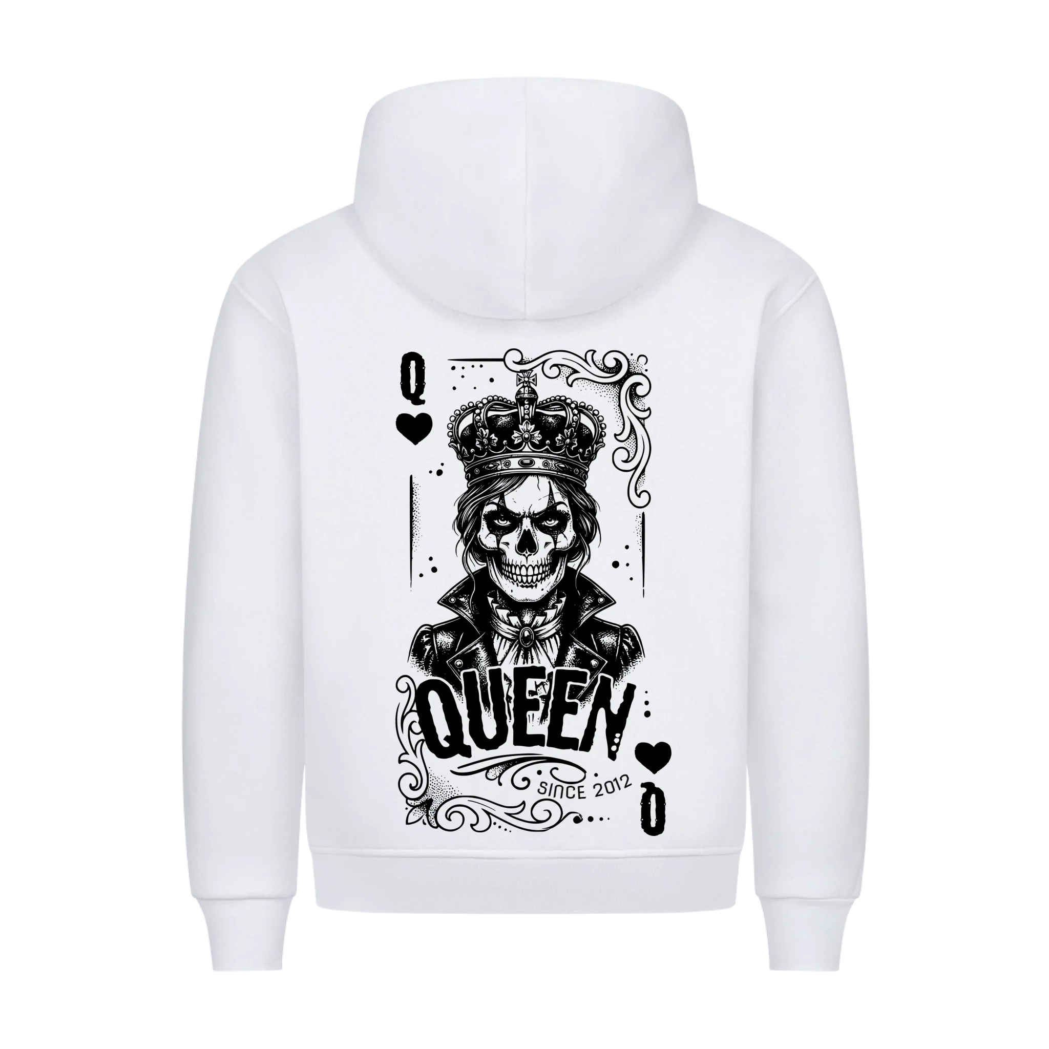 Queen - Backprint Hoodie (personalisierbar) Customizer Hoodie Weiß S Tattoo Fashion von inked-mafia.de. Dieses Teil gehört in jeden Kleiderschrank eines inked-rebels! Finde ideale Geschenke für Tätowierte, Tattoofans oder Tätowierer.