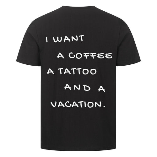 Vacation - Premium Backprint Shirt T-Shirt S Schwarz Tattoo Fashion von inked-mafia.de. Dieses Teil gehört in jeden Kleiderschrank eines inked-rebels! Finde ideale Geschenke für Tätowierte, Tattoofans oder Tätowierer.