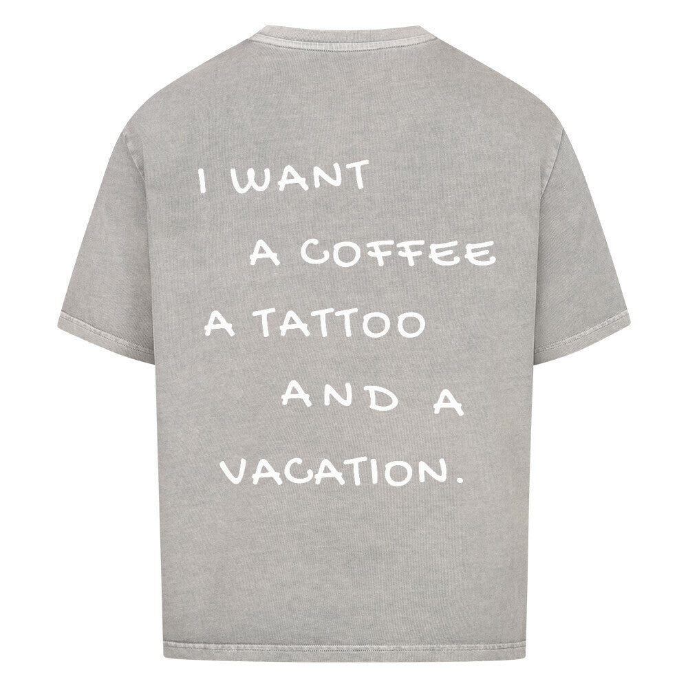 Vacation - Heavy Oversized Backprint Shirt T-Shirt XS Washed Grey Tattoo Fashion von inked-mafia.de. Dieses Teil gehört in jeden Kleiderschrank eines inked-rebels! Finde ideale Geschenke für Tätowierte, Tattoofans oder Tätowierer.