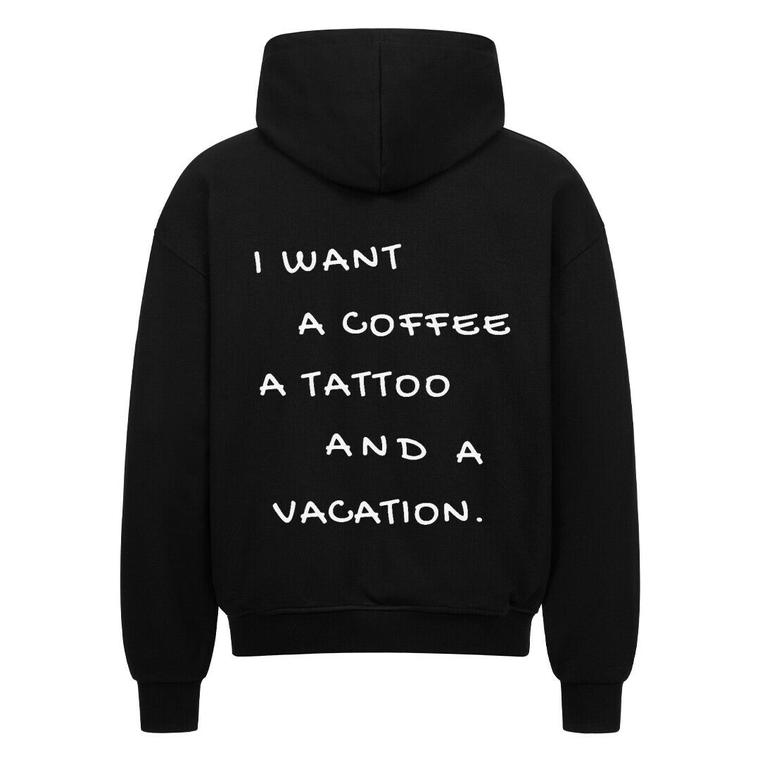 Vacation - Heavy Oversized Backprint Zipper Hoodie S Schwarz Tattoo Fashion von inked-mafia.de. Dieses Teil gehört in jeden Kleiderschrank eines inked-rebels! Finde ideale Geschenke für Tätowierte, Tattoofans oder Tätowierer.
