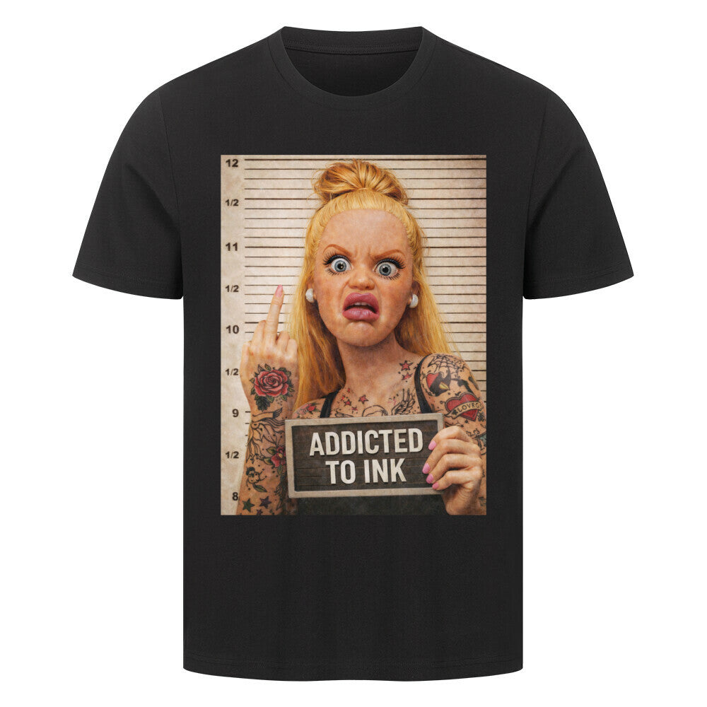 Addicted to ink - Premium Shirt T-Shirt S Schwarz Tattoo Fashion von inked-mafia.de. Dieses Teil gehört in jeden Kleiderschrank eines inked-rebels! Finde ideale Geschenke für Tätowierte, Tattoofans oder Tätowierer.