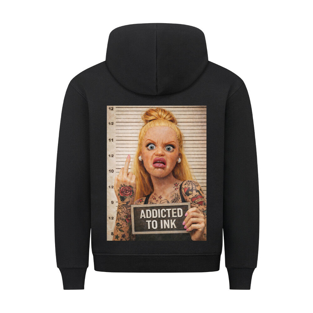 Addicted to ink - Backprint Hoodie Hoodie S Schwarz Tattoo Fashion von inked-mafia.de. Dieses Teil gehört in jeden Kleiderschrank eines inked-rebels! Finde ideale Geschenke für Tätowierte, Tattoofans oder Tätowierer.