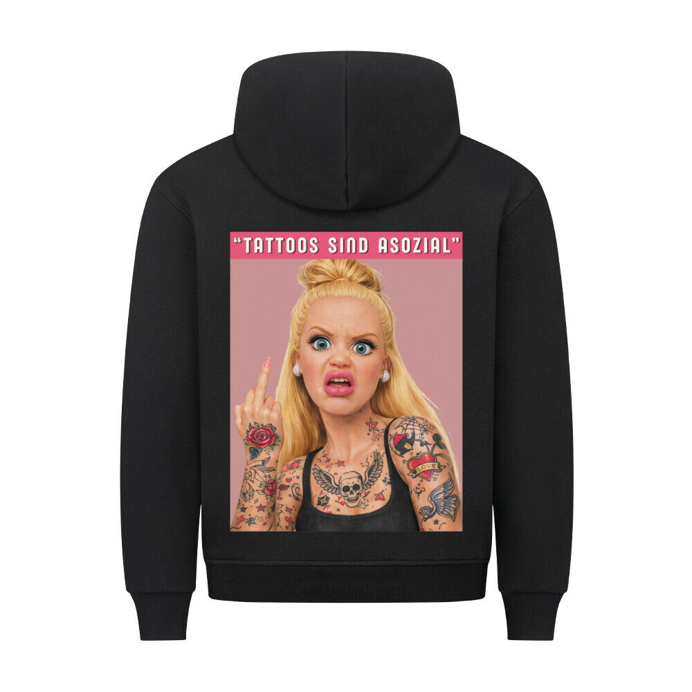 Asozial - Backprint Hoodie Hoodie S Schwarz Tattoo Fashion von inked-mafia.de. Dieses Teil gehört in jeden Kleiderschrank eines inked-rebels! Finde ideale Geschenke für Tätowierte, Tattoofans oder Tätowierer.