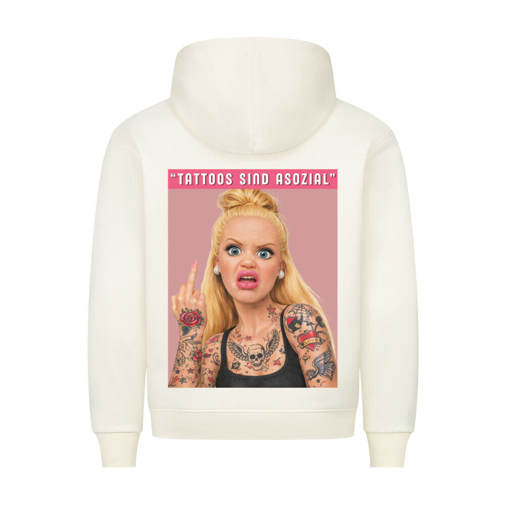 Asozial - Backprint Hoodie Hoodie S Beige Tattoo Fashion von inked-mafia.de. Dieses Teil gehört in jeden Kleiderschrank eines inked-rebels! Finde ideale Geschenke für Tätowierte, Tattoofans oder Tätowierer.