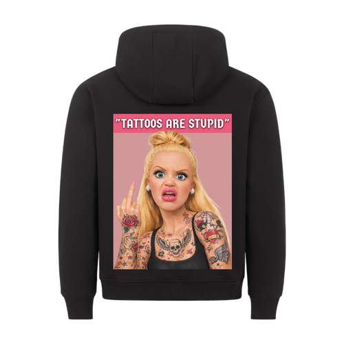 Tattoos are stupid - Backprint Hoodie (personalisierbar) Customizer Backprint Hoodie Schwarz S Tattoo Fashion von inked-mafia.de. Dieses Teil gehört in jeden Kleiderschrank eines inked-rebels! Finde ideale Geschenke für Tätowierte, Tattoofans oder Tätowierer.