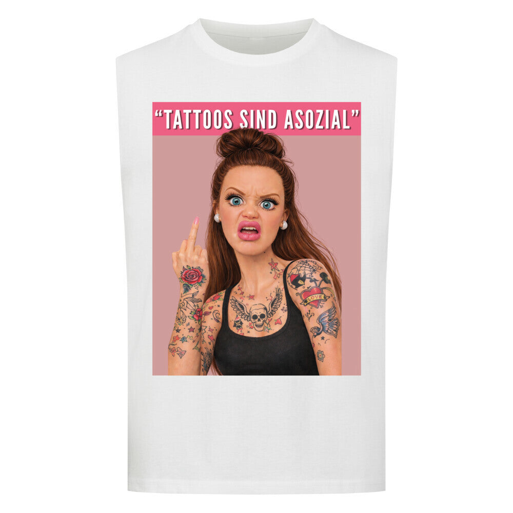 Asozial - Sleeveless Oversized Shirt T-Shirt S Weiß Tattoo Fashion von inked-mafia.de. Dieses Teil gehört in jeden Kleiderschrank eines inked-rebels! Finde ideale Geschenke für Tätowierte, Tattoofans oder Tätowierer.