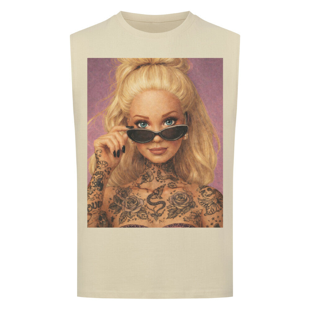 Barbie Girl - Sleeveless Oversized Shirt T-Shirt S Beige Tattoo Fashion von inked-mafia.de. Dieses Teil gehört in jeden Kleiderschrank eines inked-rebels! Finde ideale Geschenke für Tätowierte, Tattoofans oder Tätowierer.