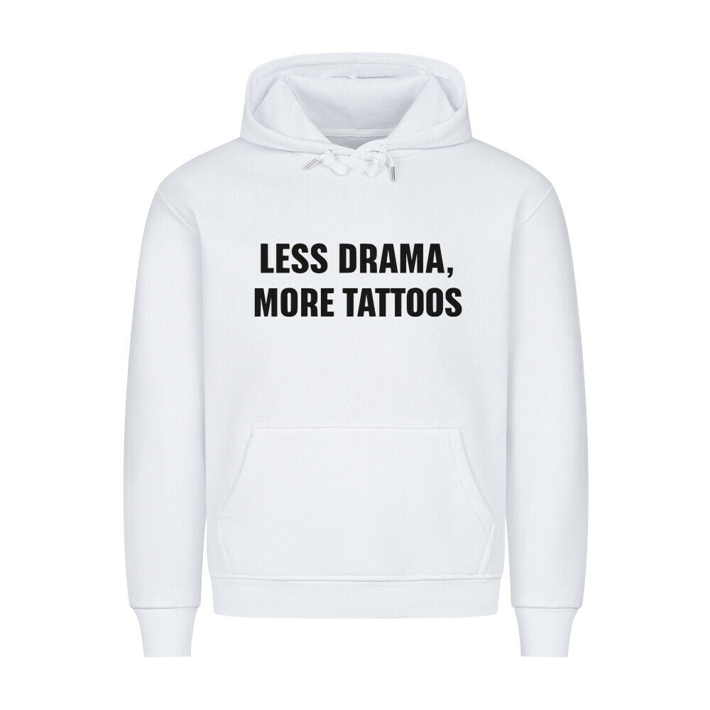 Less Drama - Hoodie Hoodie S Weiß Tattoo Fashion von inked-mafia.de. Dieses Teil gehört in jeden Kleiderschrank eines inked-rebels! Finde ideale Geschenke für Tätowierte, Tattoofans oder Tätowierer.