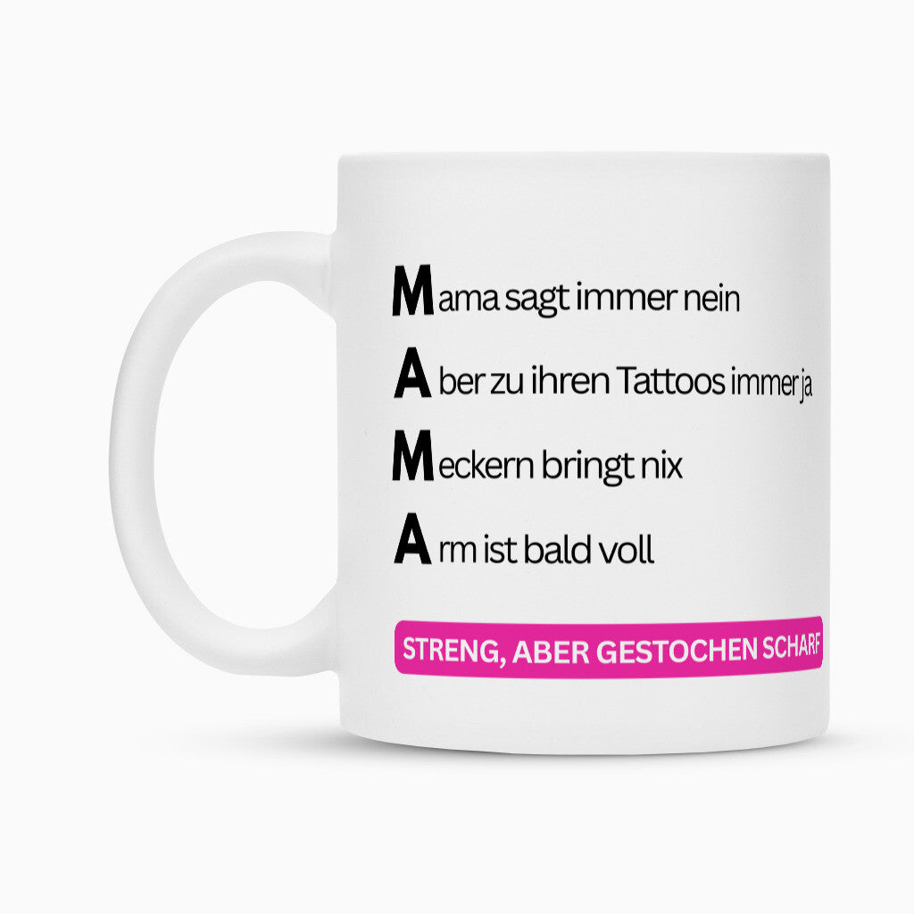 Mama - Tasse Mug 300ml Weiß Tattoo Fashion von inked-mafia.de. Dieses Teil gehört in jeden Kleiderschrank eines inked-rebels! Finde ideale Geschenke für Tätowierte, Tattoofans oder Tätowierer.