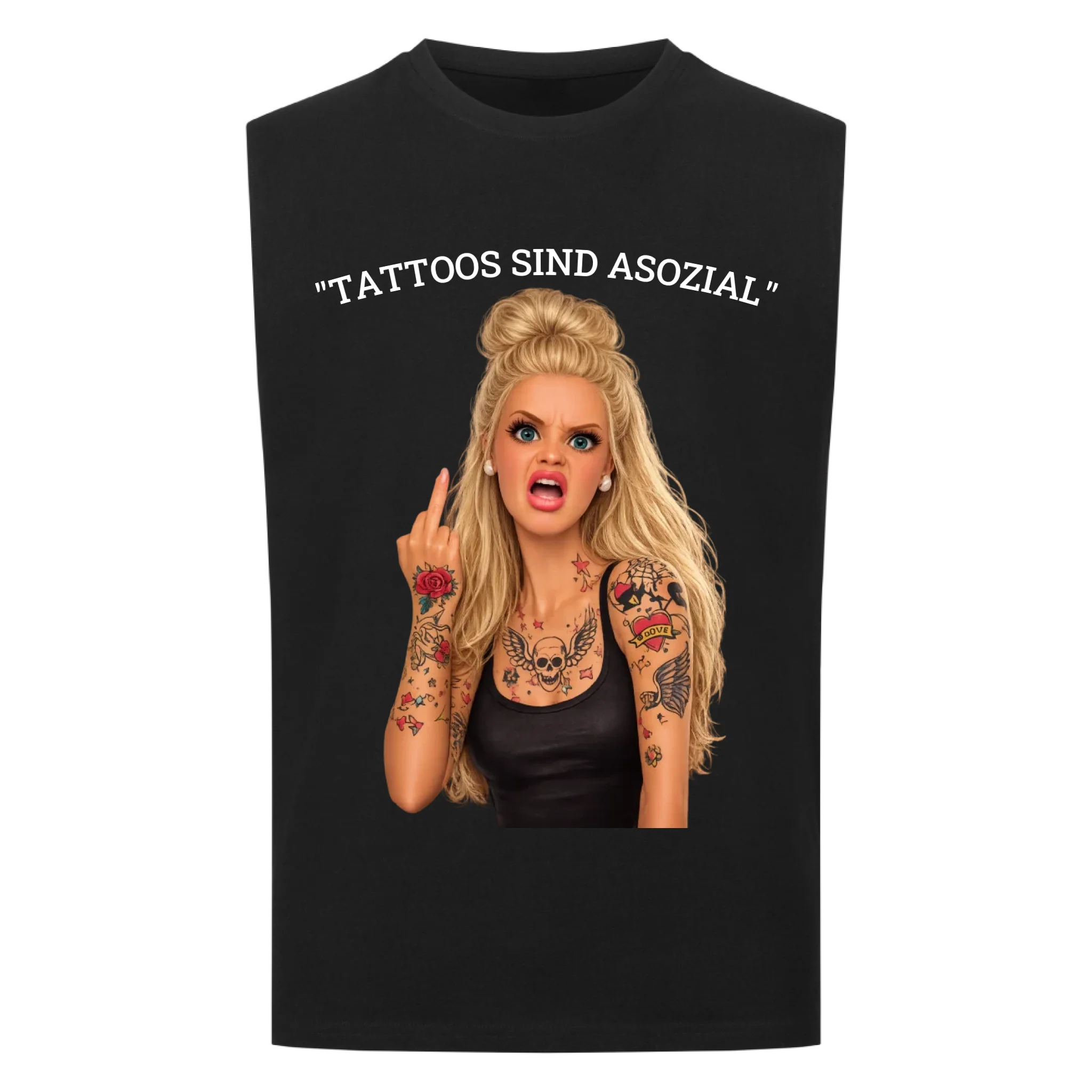 Asozial (Black-Edition) - Sleeveless Oversized Shirt (personalisierbar) Customizer Sleeveless Oversized Shirt Schwarz S Tattoo Fashion von inked-mafia.de. Dieses Teil gehört in jeden Kleiderschrank eines inked-rebels! Finde ideale Geschenke für Tätowierte, Tattoofans oder Tätowierer.