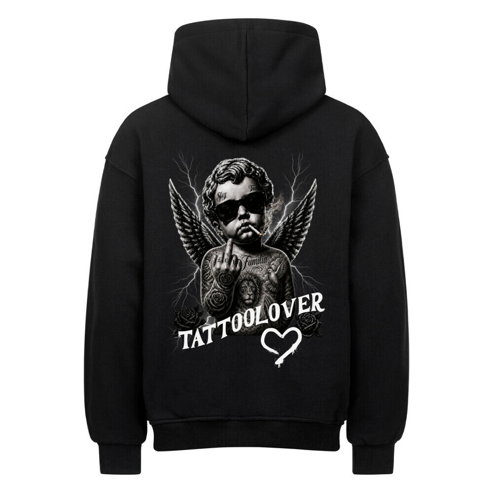 Tattoolover - Heavy Oversized Backprint Hoodie Hoodie XS Schwarz Tattoo Fashion von inked-mafia.de. Dieses Teil gehört in jeden Kleiderschrank eines inked-rebels! Finde ideale Geschenke für Tätowierte, Tattoofans oder Tätowierer.