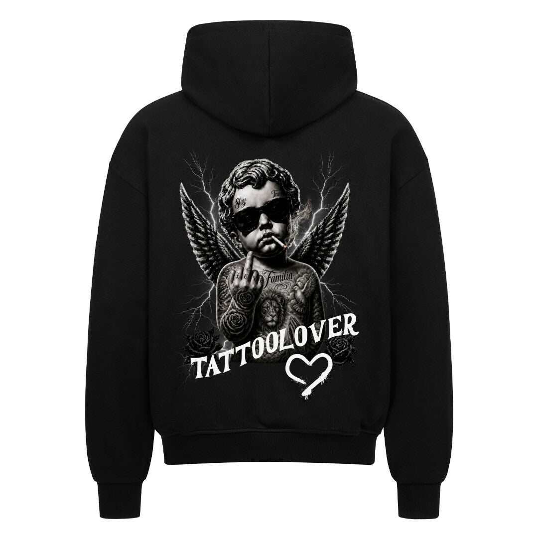 Tattoolover - Heavy Oversized Backprint Zipper Hoodie S Schwarz Tattoo Fashion von inked-mafia.de. Dieses Teil gehört in jeden Kleiderschrank eines inked-rebels! Finde ideale Geschenke für Tätowierte, Tattoofans oder Tätowierer.