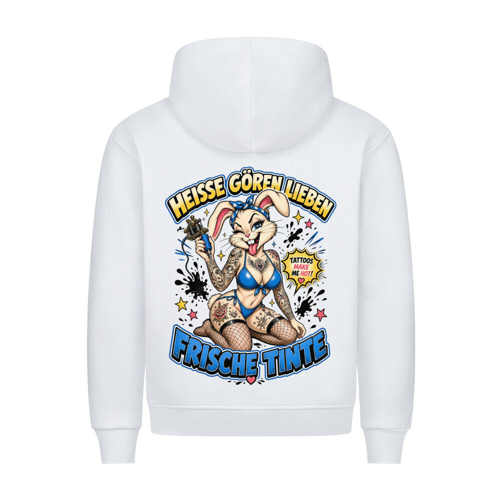 Frische Tinte - Backprint Hoodie Hoodie S Weiß Tattoo Fashion von inked-mafia.de. Dieses Teil gehört in jeden Kleiderschrank eines inked-rebels! Finde ideale Geschenke für Tätowierte, Tattoofans oder Tätowierer.