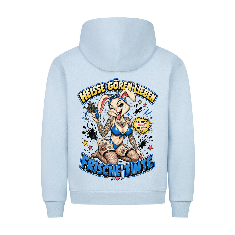 Frische Tinte - Backprint Hoodie Hoodie S Hellblau Tattoo Fashion von inked-mafia.de. Dieses Teil gehört in jeden Kleiderschrank eines inked-rebels! Finde ideale Geschenke für Tätowierte, Tattoofans oder Tätowierer.