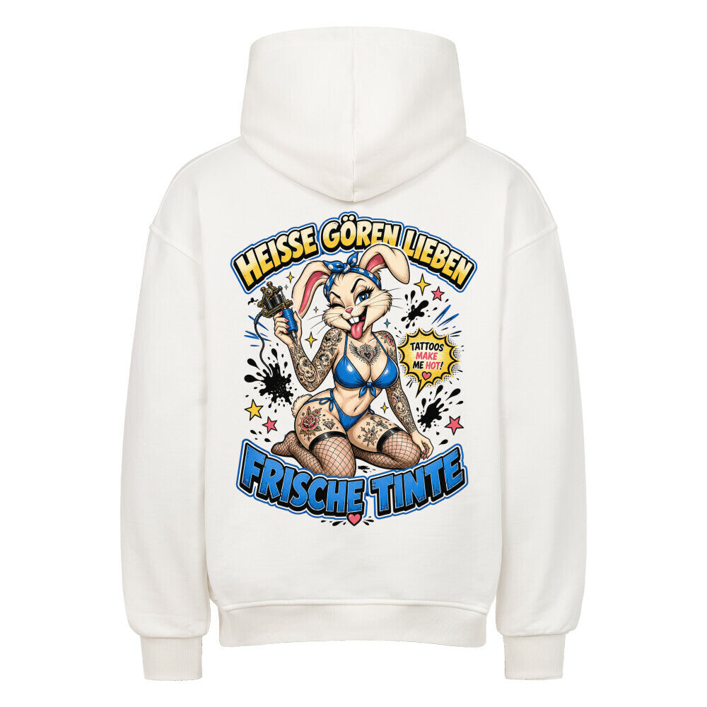 Frische Tinte - Heavy Oversized Backprint Hoodie Hoodie XS Weiß Tattoo Fashion von inked-mafia.de. Dieses Teil gehört in jeden Kleiderschrank eines inked-rebels! Finde ideale Geschenke für Tätowierte, Tattoofans oder Tätowierer.