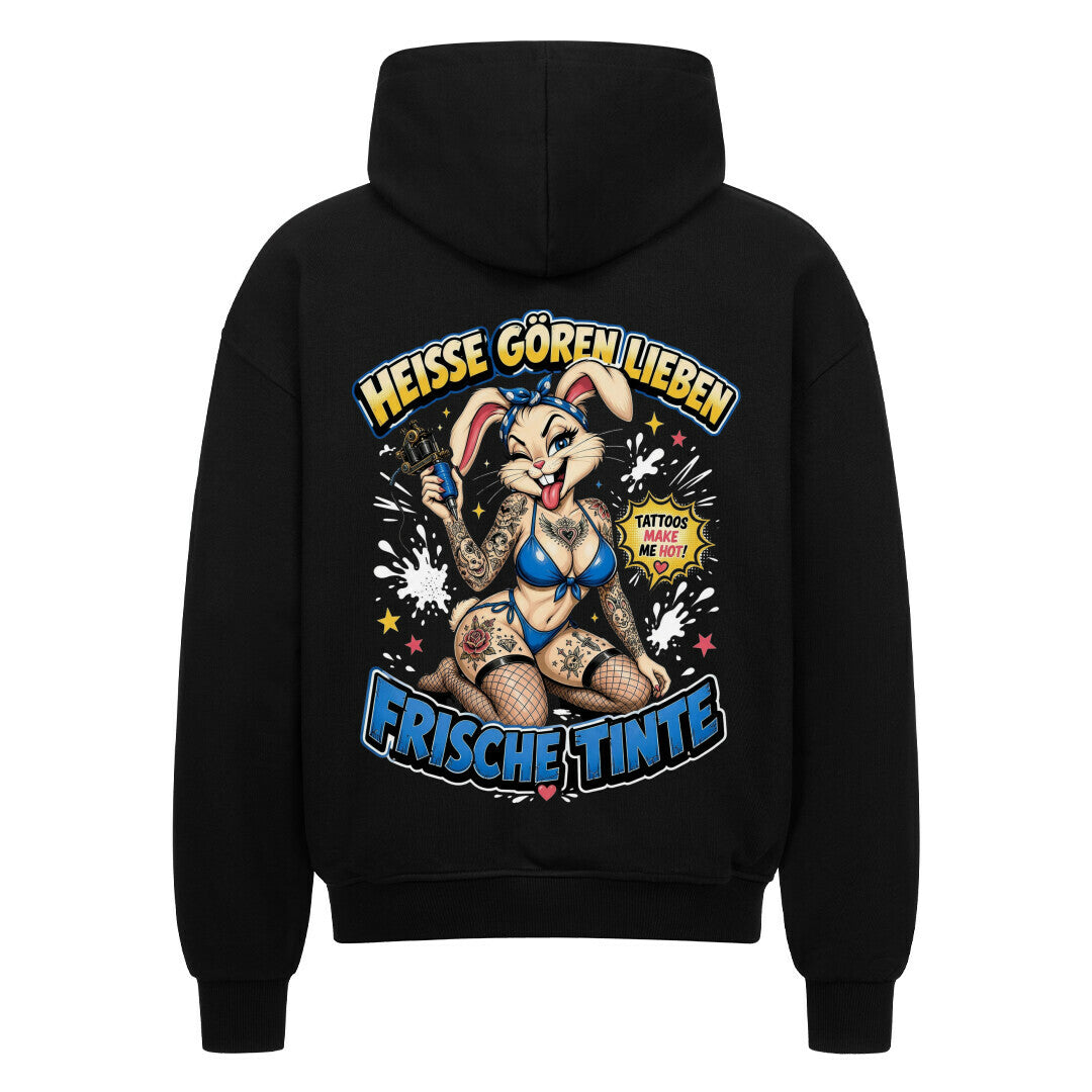 Frische Tinte - Heavy Oversized Backprint Zipper Hoodie S Schwarz Tattoo Fashion von inked-mafia.de. Dieses Teil gehört in jeden Kleiderschrank eines inked-rebels! Finde ideale Geschenke für Tätowierte, Tattoofans oder Tätowierer.