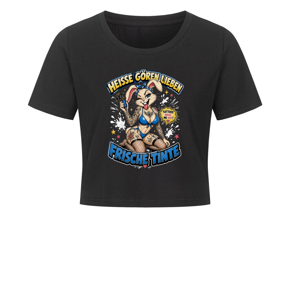 Frische Tinte - Damen Crop Top T-Shirt XS Schwarz Tattoo Fashion von inked-mafia.de. Dieses Teil gehört in jeden Kleiderschrank eines inked-rebels! Finde ideale Geschenke für Tätowierte, Tattoofans oder Tätowierer.