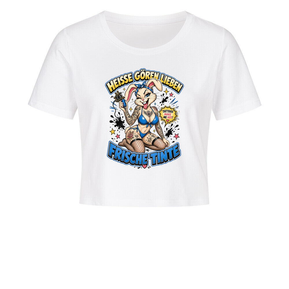 Frische Tinte - Damen Crop Top T-Shirt XS Weiß Tattoo Fashion von inked-mafia.de. Dieses Teil gehört in jeden Kleiderschrank eines inked-rebels! Finde ideale Geschenke für Tätowierte, Tattoofans oder Tätowierer.