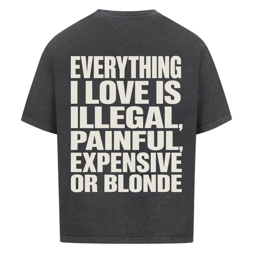 Illegal - Heavy Oversized Backprint Shirt T-Shirt XS Washed Black Tattoo Fashion von inked-mafia.de. Dieses Teil gehört in jeden Kleiderschrank eines inked-rebels! Finde ideale Geschenke für Tätowierte, Tattoofans oder Tätowierer.