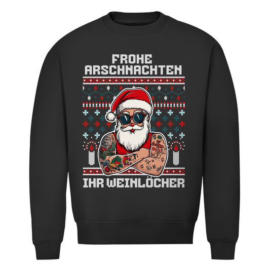 Frohe Arschnachten - Unisex Weihnachtssweater Clothes  Schwarz XS  Tattoo Fashion von inked-mafia.de. Dieses Teil gehört in jeden Kleiderschrank eines inked-rebels! Finde ideale Geschenke für Tätowierte, Tattoofans oder Tätowierer.