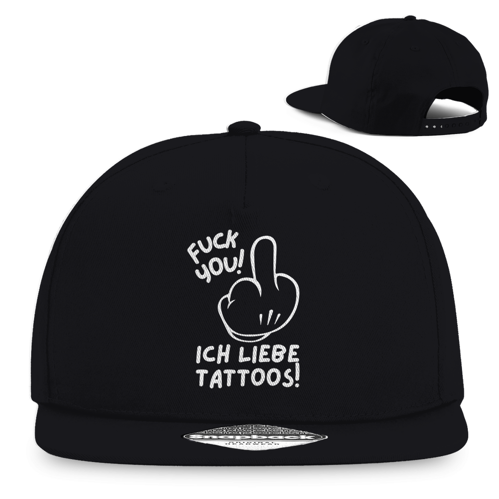 Fuck you - Snapback Cap Accessories Schwarz Tattoo Fashion von inked-mafia.de. Dieses Teil gehört in jeden Kleiderschrank eines inked-rebels! Finde ideale Geschenke für Tätowierte, Tattoofans oder Tätowierer.