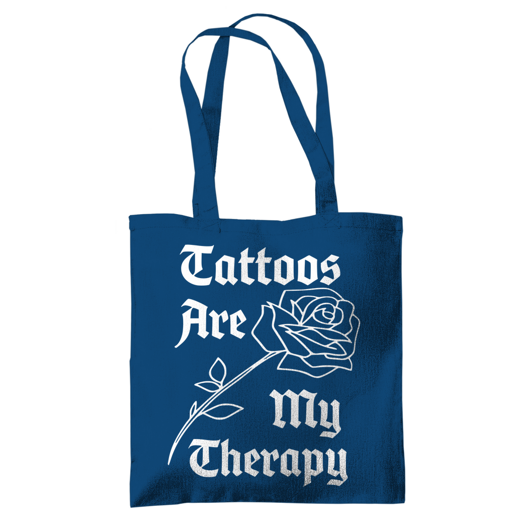 Therapy - Jutebeutel Accessories Petrolblau Tattoo Fashion von inked-mafia.de. Dieses Teil gehört in jeden Kleiderschrank eines inked-rebels! Finde ideale Geschenke für Tätowierte, Tattoofans oder Tätowierer.