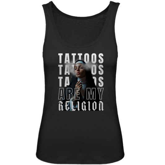 Religion - Damen Tank Top Clothes Schwarz XS Tattoo Fashion von inked-mafia.de. Dieses Teil gehört in jeden Kleiderschrank eines inked-rebels! Finde ideale Geschenke für Tätowierte, Tattoofans oder Tätowierer.