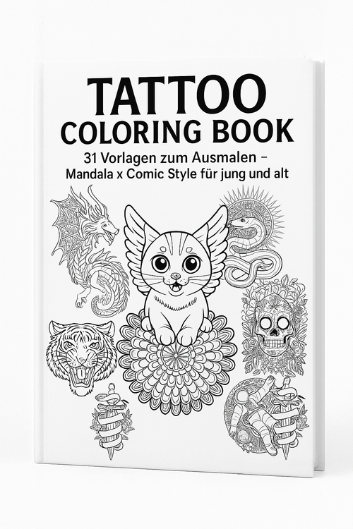 Tattoo Coloring Book – 31 Vorlagen zum Ausmalen Tattoo Fashion von inked-mafia.de. Dieses Teil gehört in jeden Kleiderschrank eines inked-rebels! Finde ideale Geschenke für Tätowierte, Tattoofans oder Tätowierer.