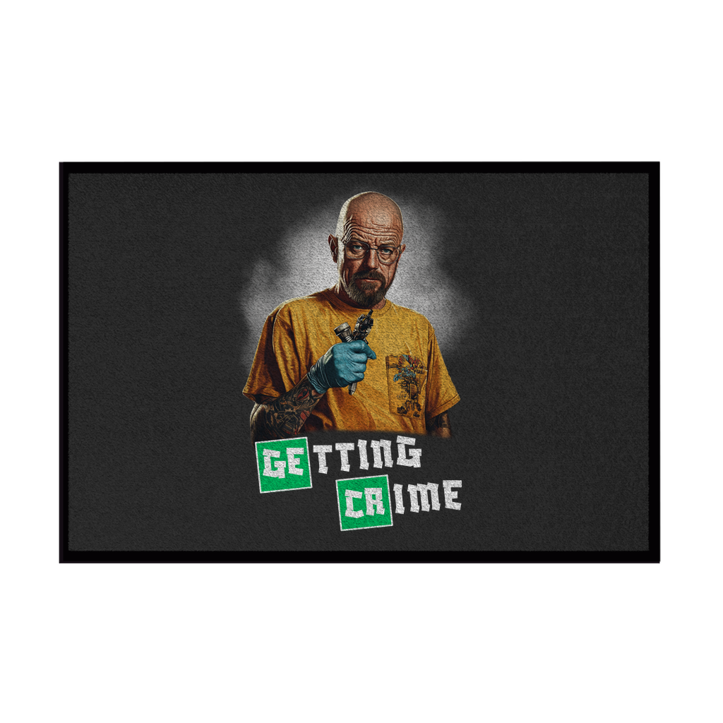 Getting Crime - Fußmatte Home & Living  Black 35x50cm  Tattoo Fashion von inked-mafia.de. Dieses Teil gehört in jeden Kleiderschrank eines inked-rebels! Finde ideale Geschenke für Tätowierte, Tattoofans oder Tätowierer.