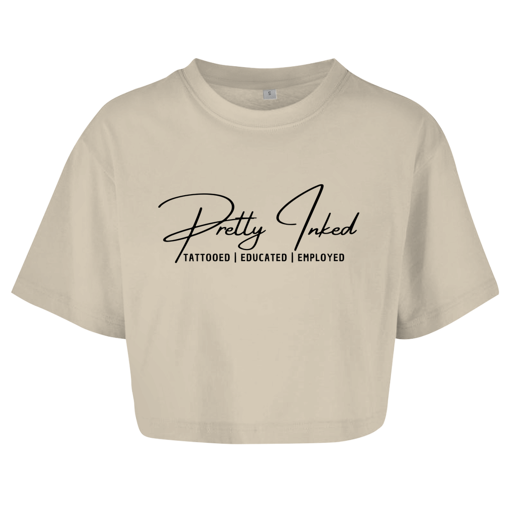 Pretty Inked - Damen Oversized Crop Top Clothes  Sand XS  Tattoo Fashion von inked-mafia.de. Dieses Teil gehört in jeden Kleiderschrank eines inked-rebels! Finde ideale Geschenke für Tätowierte, Tattoofans oder Tätowierer.