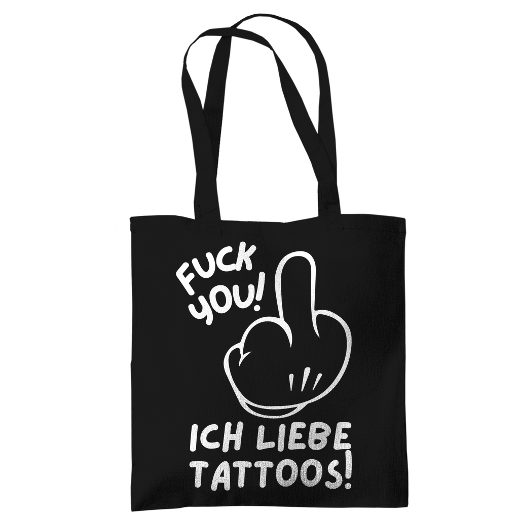 Fuck you - Jutebeutel Accessories Schwarz Tattoo Fashion von inked-mafia.de. Dieses Teil gehört in jeden Kleiderschrank eines inked-rebels! Finde ideale Geschenke für Tätowierte, Tattoofans oder Tätowierer.