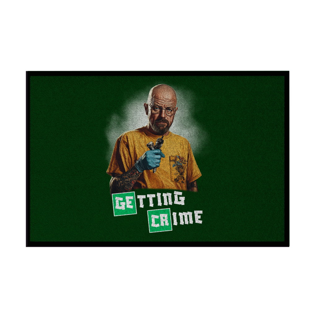 Getting Crime - Fußmatte Home & Living  Dark Green 40x60cm  Tattoo Fashion von inked-mafia.de. Dieses Teil gehört in jeden Kleiderschrank eines inked-rebels! Finde ideale Geschenke für Tätowierte, Tattoofans oder Tätowierer.
