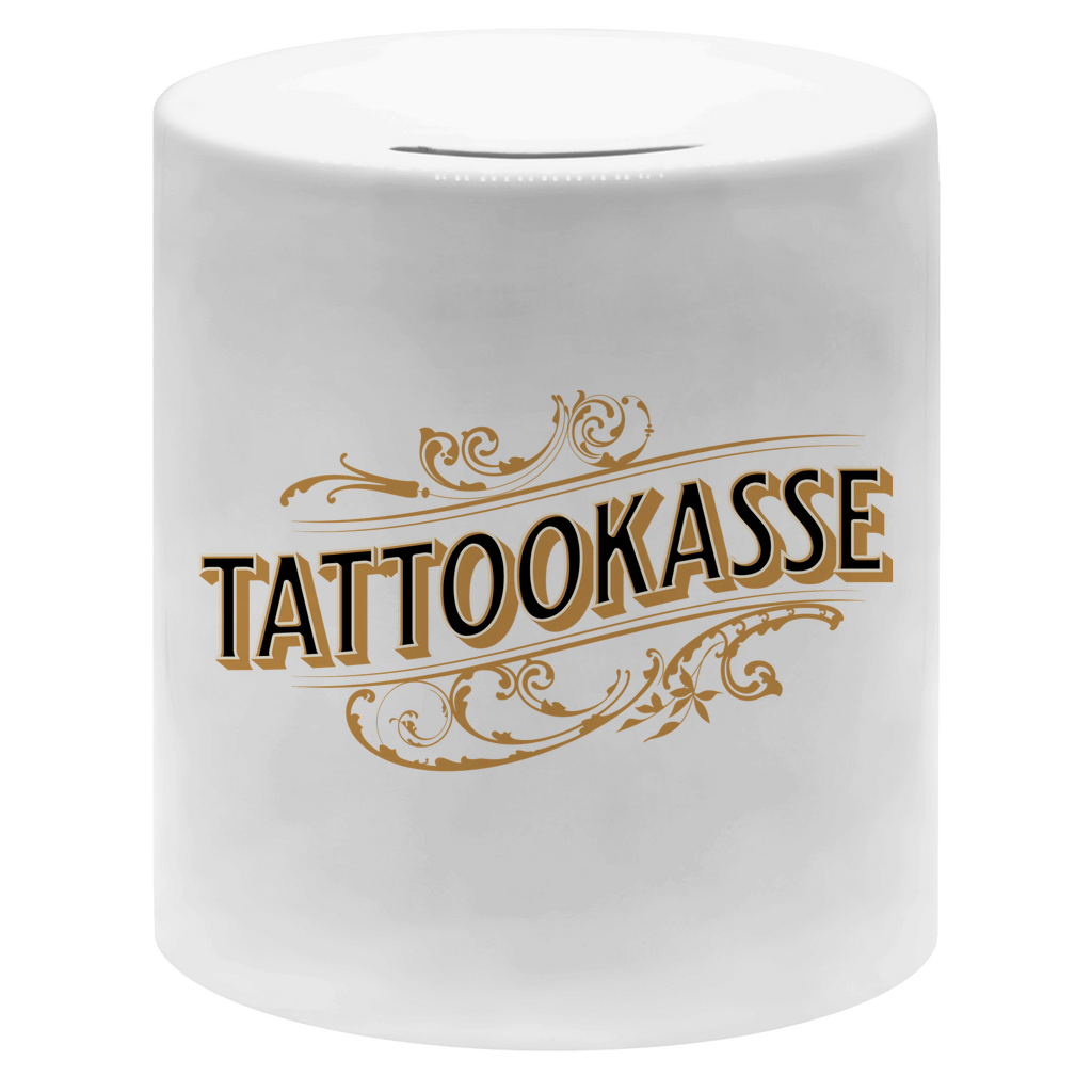 Tattookasse - Spardose Home & Living  Weiß One size  Tattoo Fashion von inked-mafia.de. Dieses Teil gehört in jeden Kleiderschrank eines inked-rebels! Finde ideale Geschenke für Tätowierte, Tattoofans oder Tätowierer.