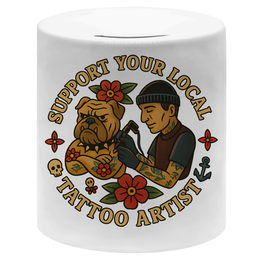 Support - Spardose Home & Living Weiß Tattoo Fashion von inked-mafia.de. Dieses Teil gehört in jeden Kleiderschrank eines inked-rebels! Finde ideale Geschenke für Tätowierte, Tattoofans oder Tätowierer.