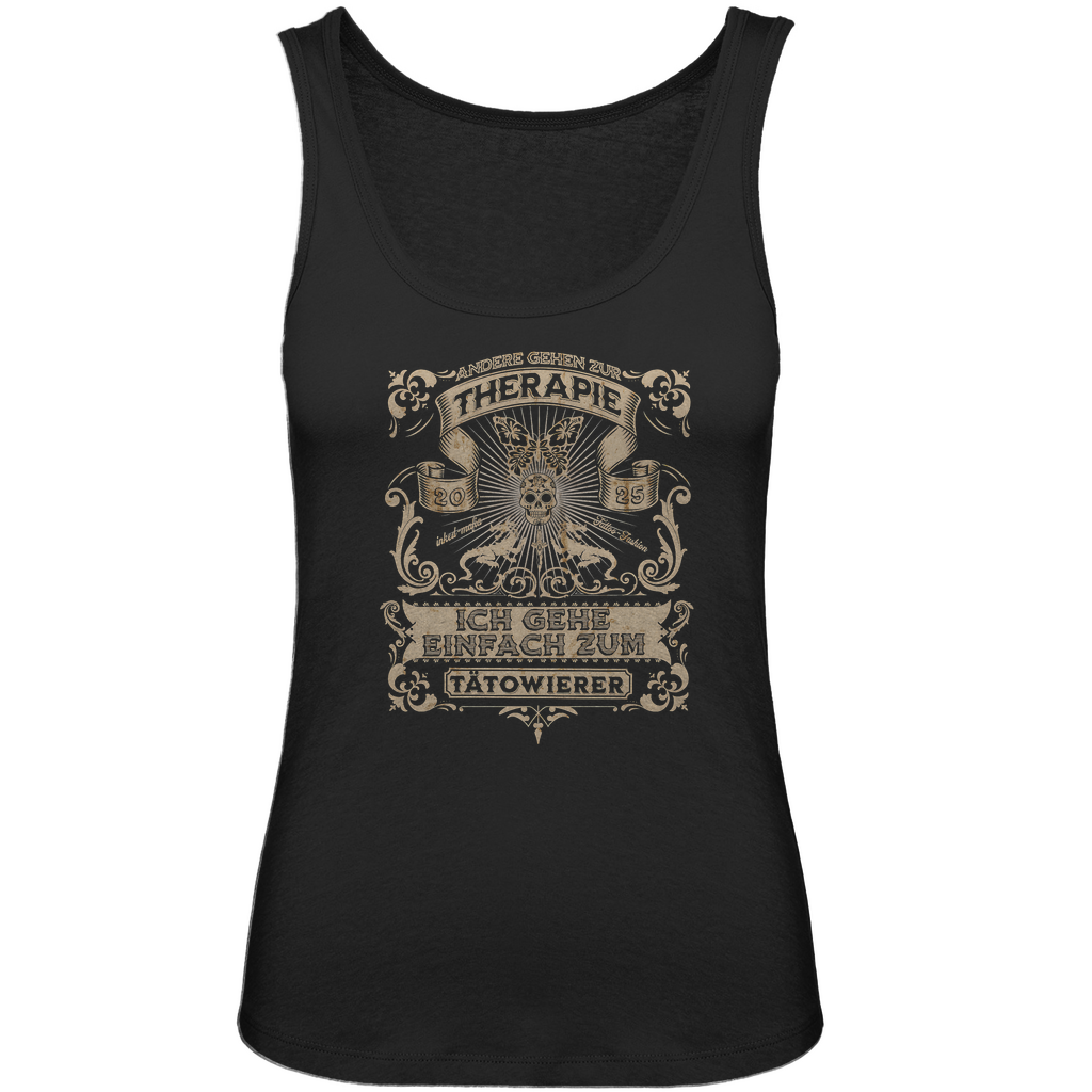 Therapie - Damen Tank Top Clothes Schwarz XS Tattoo Fashion von inked-mafia.de. Dieses Teil gehört in jeden Kleiderschrank eines inked-rebels! Finde ideale Geschenke für Tätowierte, Tattoofans oder Tätowierer.