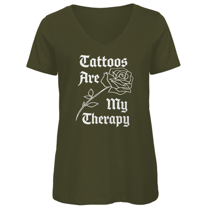 Therapy - Damen Shirt Clothes  Khaki XS  Tattoo Fashion von inked-mafia.de. Dieses Teil gehört in jeden Kleiderschrank eines inked-rebels! Finde ideale Geschenke für Tätowierte, Tattoofans oder Tätowierer.