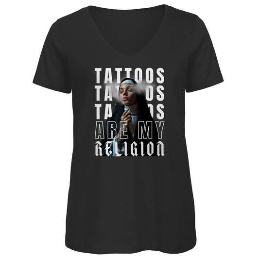 Religion - Damen Shirt Clothes Schwarz XS Tattoo Fashion von inked-mafia.de. Dieses Teil gehört in jeden Kleiderschrank eines inked-rebels! Finde ideale Geschenke für Tätowierte, Tattoofans oder Tätowierer.