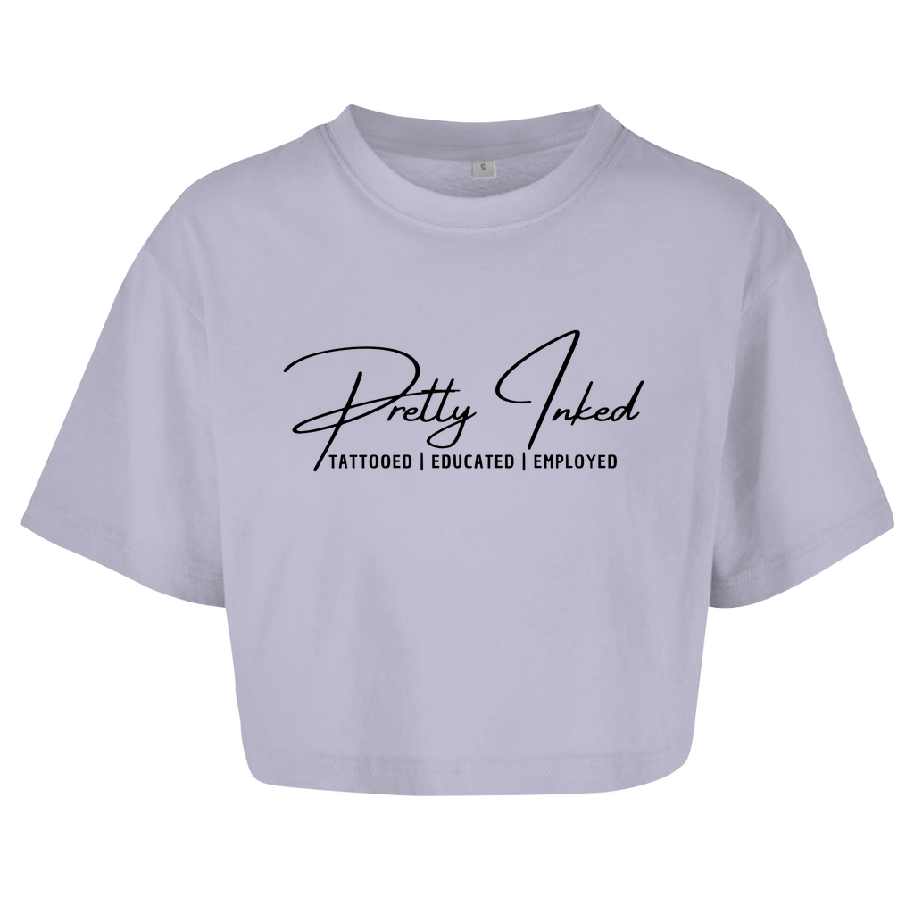 Pretty Inked - Damen Oversized Crop Top Clothes  Lila XS  Tattoo Fashion von inked-mafia.de. Dieses Teil gehört in jeden Kleiderschrank eines inked-rebels! Finde ideale Geschenke für Tätowierte, Tattoofans oder Tätowierer.