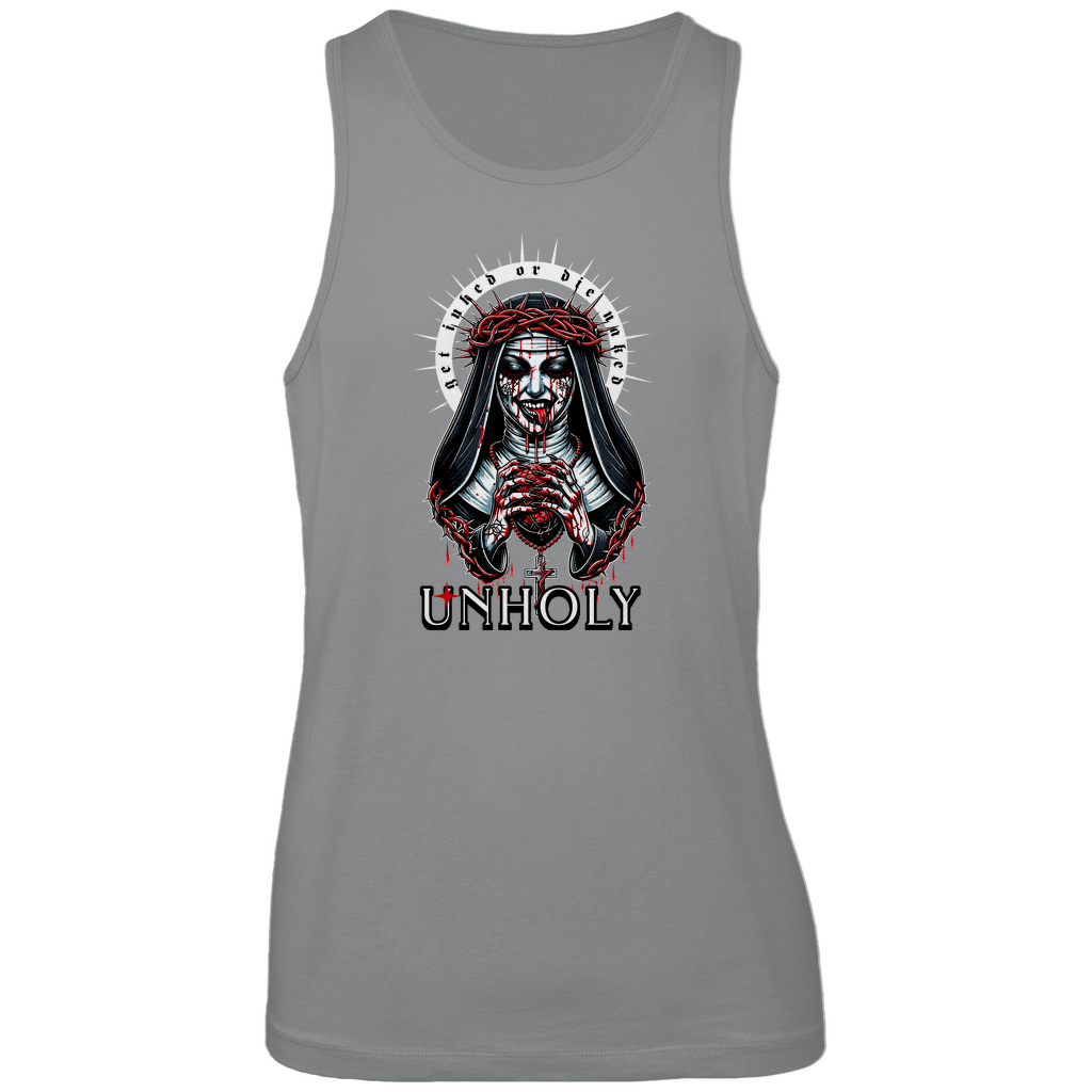 Unholy - Herren Tank Top Clothes  Grau S  Tattoo Fashion von inked-mafia.de. Dieses Teil gehört in jeden Kleiderschrank eines inked-rebels! Finde ideale Geschenke für Tätowierte, Tattoofans oder Tätowierer.