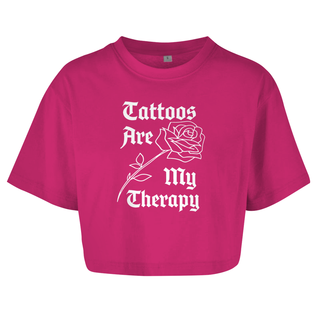 Therapy - Damen Oversized Crop Top Clothes  Pink XS  Tattoo Fashion von inked-mafia.de. Dieses Teil gehört in jeden Kleiderschrank eines inked-rebels! Finde ideale Geschenke für Tätowierte, Tattoofans oder Tätowierer.