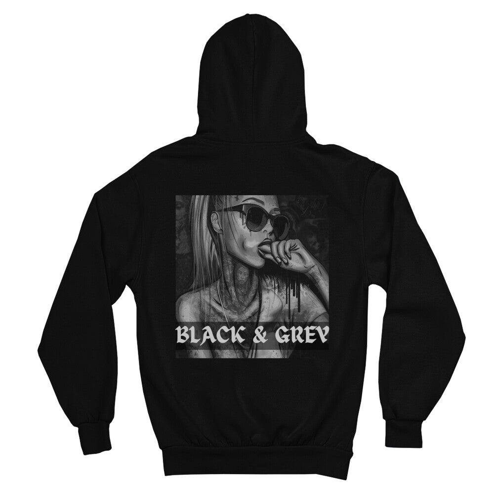 Hoodies Mit Backprint Damen Black Grey Heavy Oversized Backprint