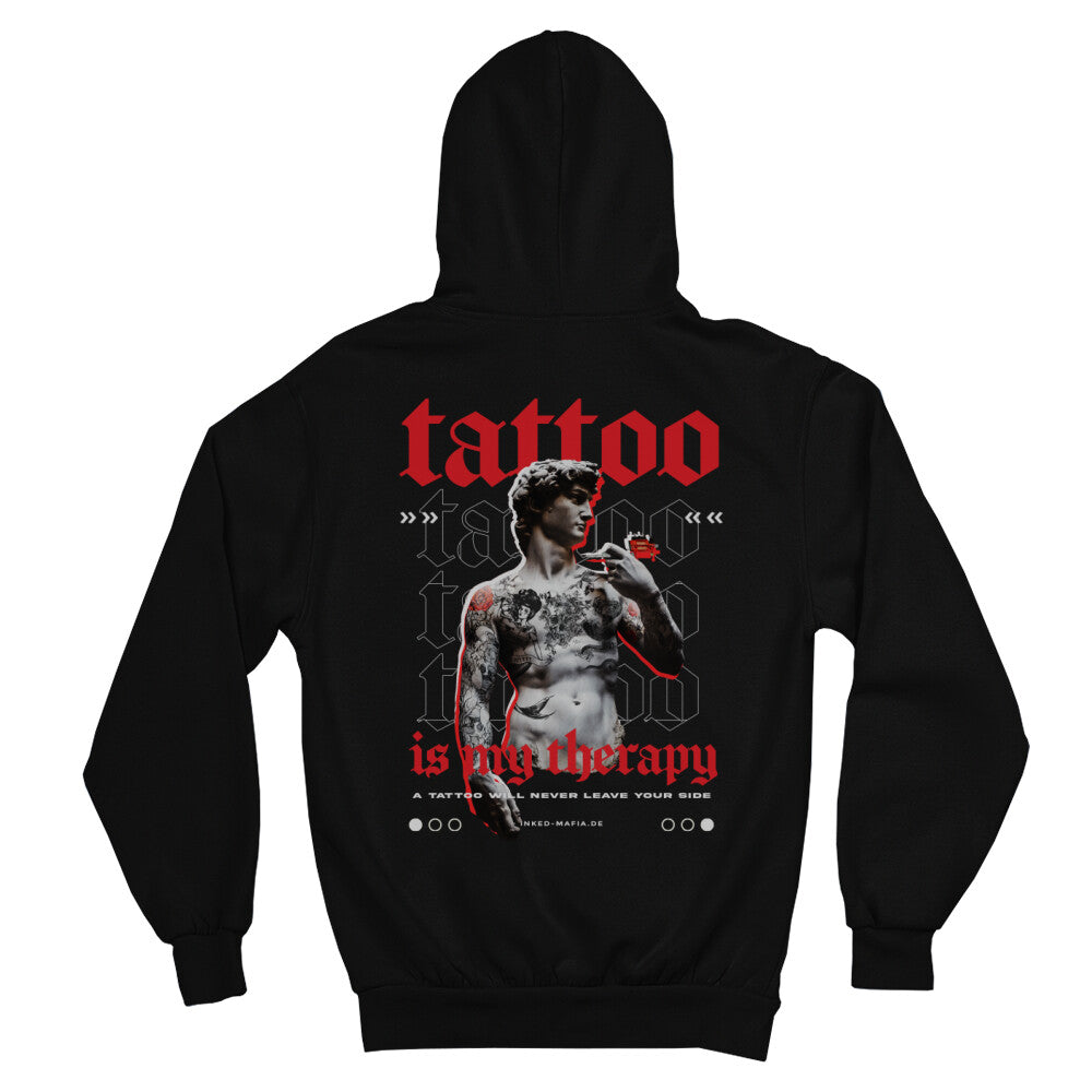 Therapy - Heavy Oversized Backprint Hoodie Hoodie  XS Schwarz  Tattoo Fashion von inked-mafia.de. Dieses Teil gehört in jeden Kleiderschrank eines inked-rebels! Finde ideale Geschenke für Tätowierte, Tattoofans oder Tätowierer.