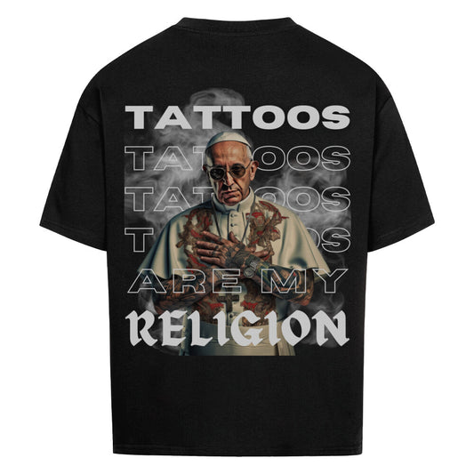 Religion - Heavy Oversized Backprint Shirt T-Shirt  XS Schwarz  Tattoo Fashion von inked-mafia.de. Dieses Teil gehört in jeden Kleiderschrank eines inked-rebels! Finde ideale Geschenke für Tätowierte, Tattoofans oder Tätowierer.