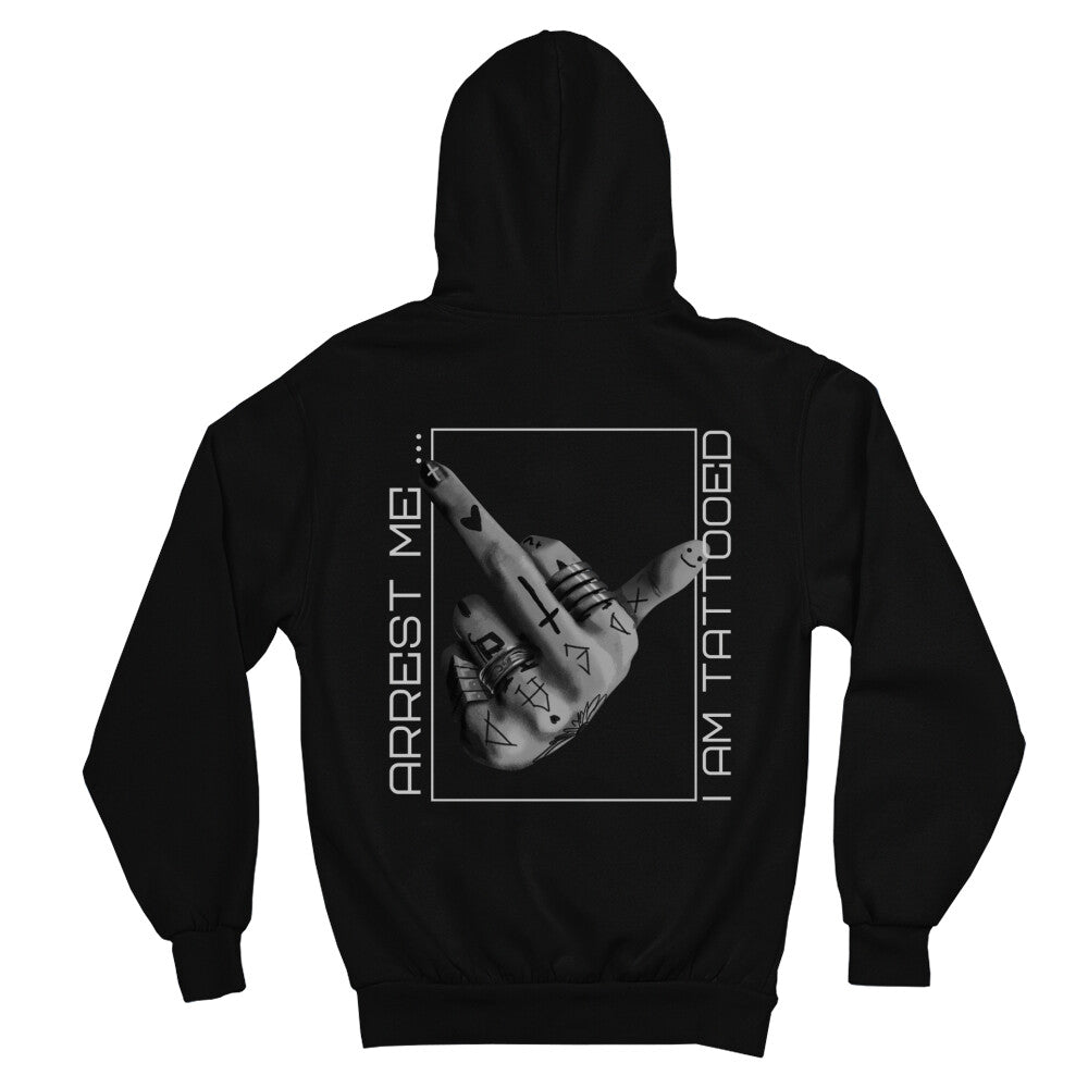 Arrest me - Backprint Hoodie Hoodie  S Schwarz  Tattoo Fashion von inked-mafia.de. Dieses Teil gehört in jeden Kleiderschrank eines inked-rebels! Finde ideale Geschenke für Tätowierte, Tattoofans oder Tätowierer.