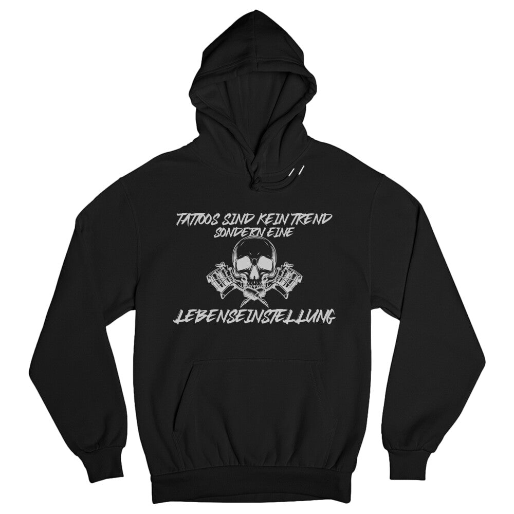 Lebenseinstellung - Hoodie Hoodie  S Schwarz  Tattoo Fashion von inked-mafia.de. Dieses Teil gehört in jeden Kleiderschrank eines inked-rebels! Finde ideale Geschenke für Tätowierte, Tattoofans oder Tätowierer.