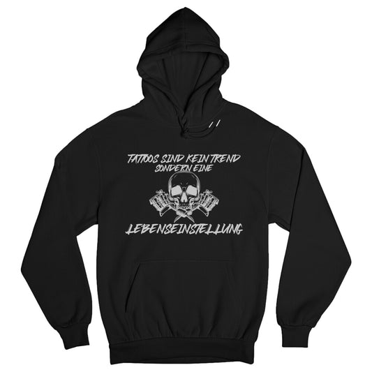 Lebenseinstellung - Hoodie Hoodie  S Schwarz  Tattoo Fashion von inked-mafia.de. Dieses Teil gehört in jeden Kleiderschrank eines inked-rebels! Finde ideale Geschenke für Tätowierte, Tattoofans oder Tätowierer.